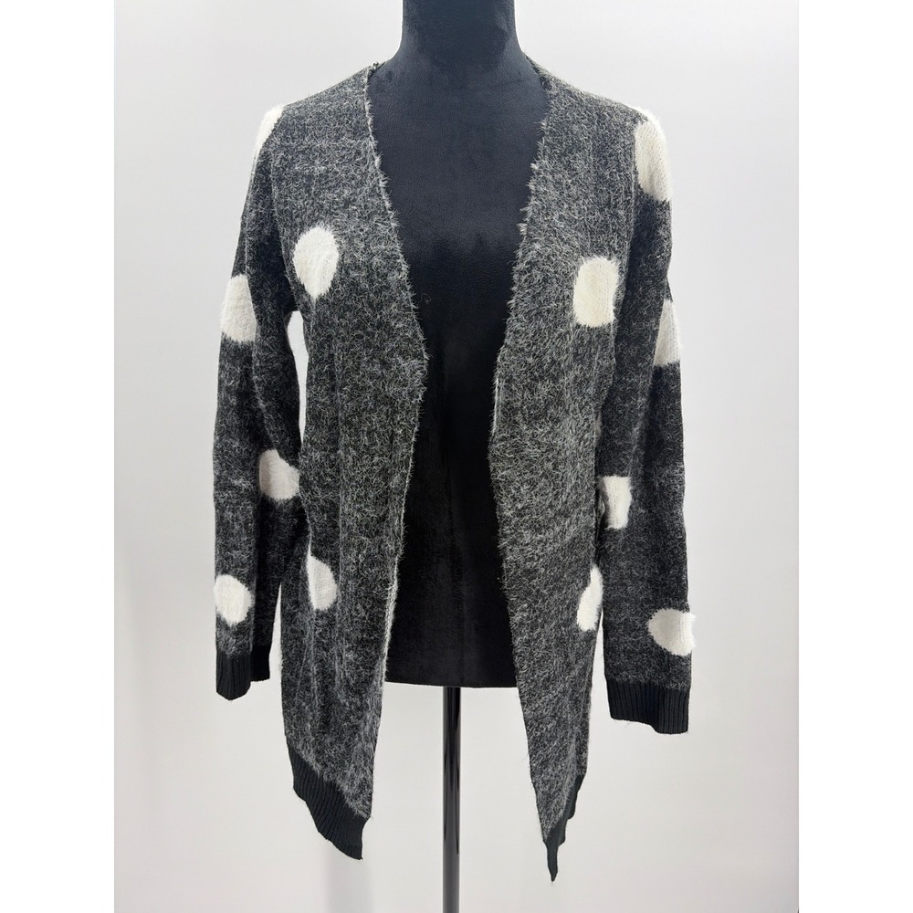 THML Womens XS Gray White Polka Dot Eyelash‎ Knit Open Front Cardigan TMK797